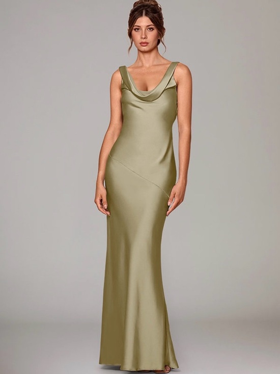 Azazie Dresses & Skirts - Azazie Moss Green Satin Cowl Neck Gown